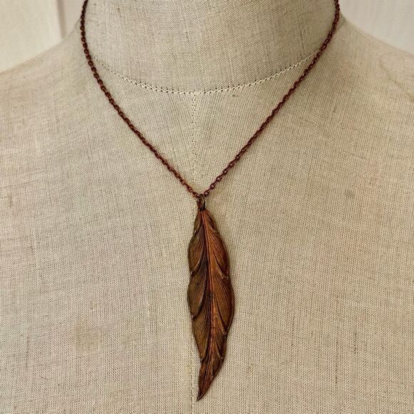 Handmade Copper-Tone Feather Necklace - Picture 1 of 6